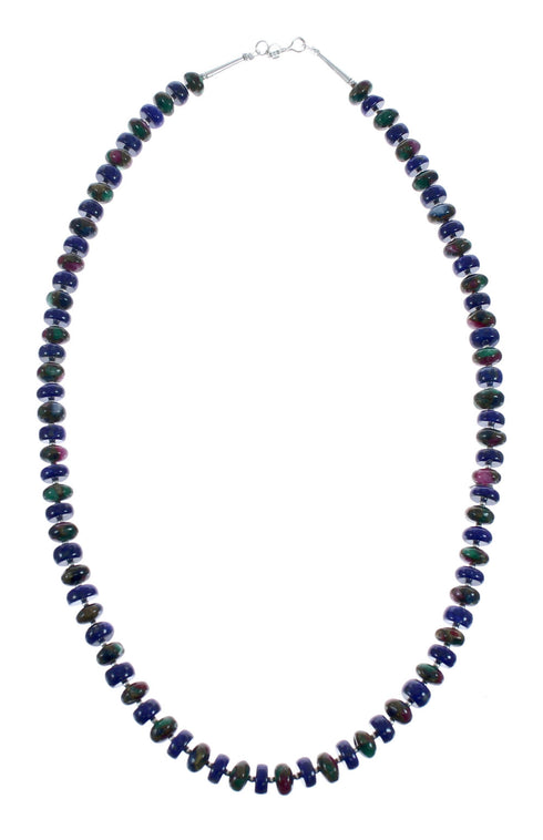 Native American Lapis and Bloodstone Sterling Silver Bead Necklace JX126881